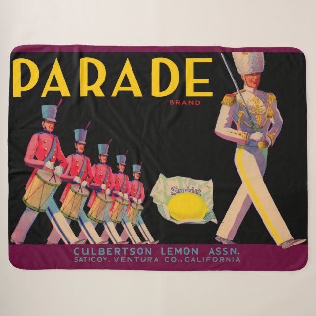 1930er-Jahre Parade-Zitronenkarton-Etikettendruck Sherpadecke (Vorderseite (Horizontal))