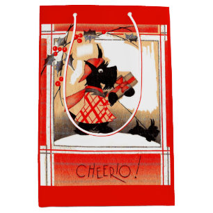 1930er Weihnachten Scottie-Hund sagt 'Cheerio' Mittlere Geschenktüte