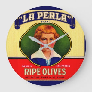 1930s LaPerla Olives label Große Wanduhr