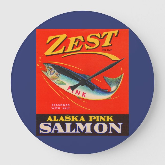 1930s Zest pink salmon can label Große Wanduhr (Vorderseite)