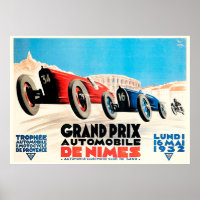 1932 Nimes Grand Prix Französisches Rennposter