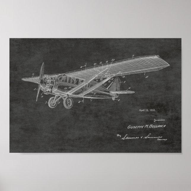 1932 Vintage Flugzeugpatentkunst Zeichnend Druck Poster (Vorne)