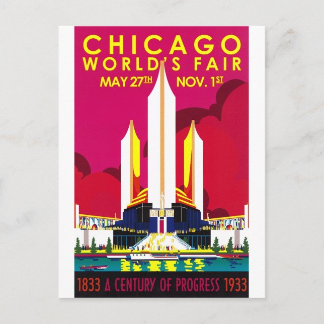 1933 Chicago World Fair Postkarte (Vorderseite)