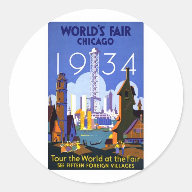 1934 Chicago World's Fair Runder Aufkleber (Vorderseite)