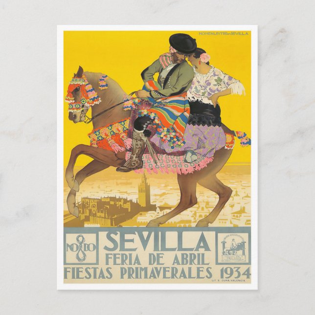 1934 Feria de Sevilla Vintage Postkarte (Vorderseite)