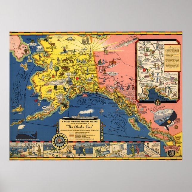 1934 Gebiet von Alaska Karte Poster (Vorne)