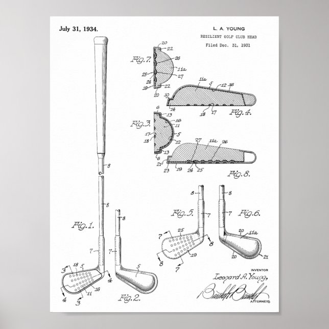 1934 Golf Club Leiter Patent Art Zeichnend Print Poster (Vorne)