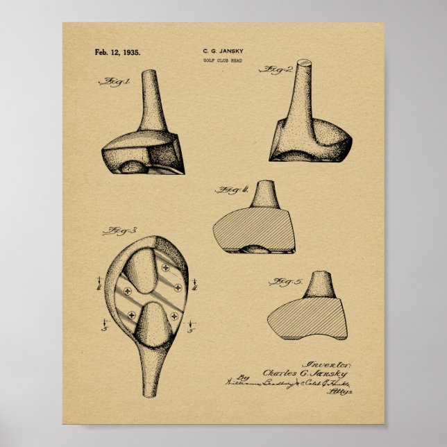 1935 Driver Golf Club Patent Art Zeichnend Print Poster (Vorne)