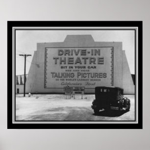 1935 erster Druck des Autokino-Theater-B&W Poster