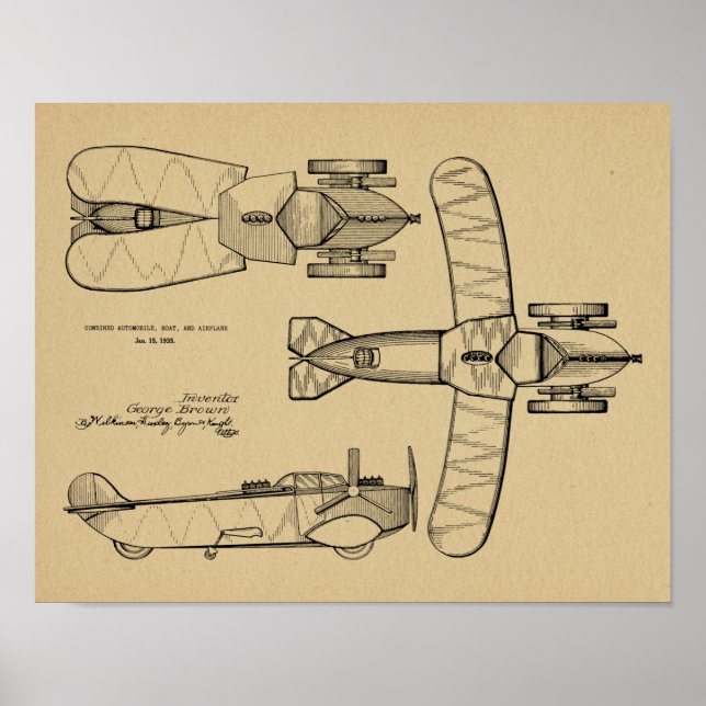 1935 Patent für ein Flugzeug mit fliegendem Kfz-Sc Poster (Vorne)