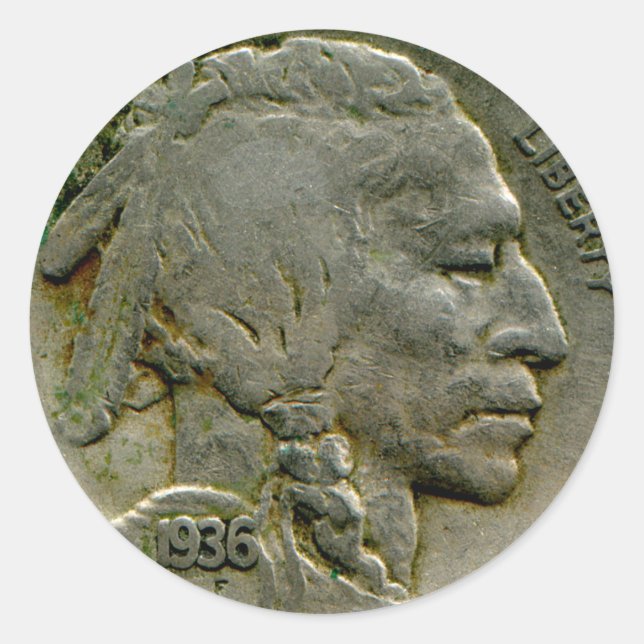 1936 Aufkleber der "Buffalo"-Nickelköpfe der USA (Vorderseite)