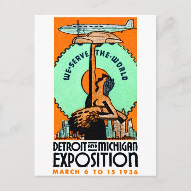 1936 Detroit + Michigan Expo Poster Postkarte (Vorderseite)