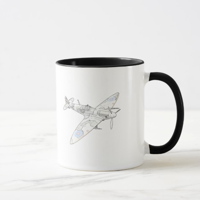 1936 Illustration des Spitfire-Kampfflugzeugs Tasse (Rechts)
