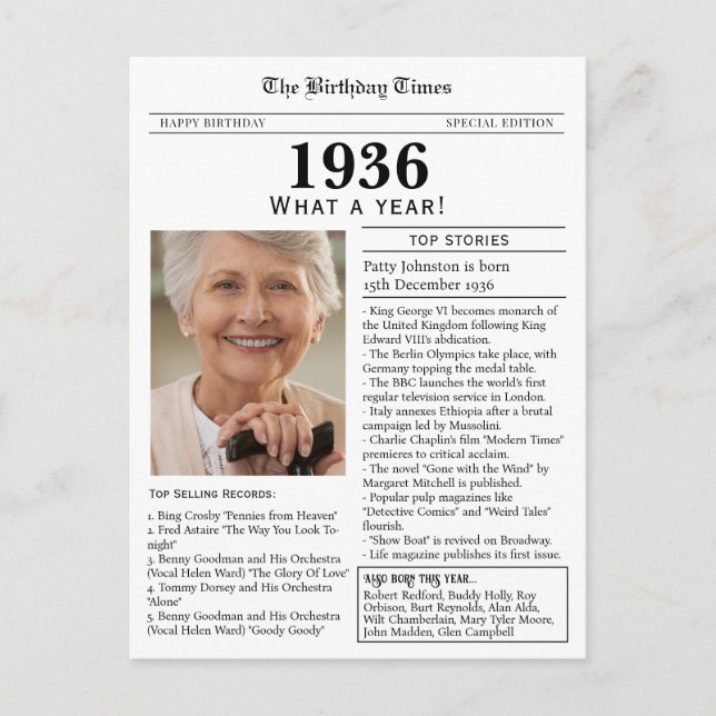 1936 Newspaper 90th birthday Postkarte (Vorderseite)