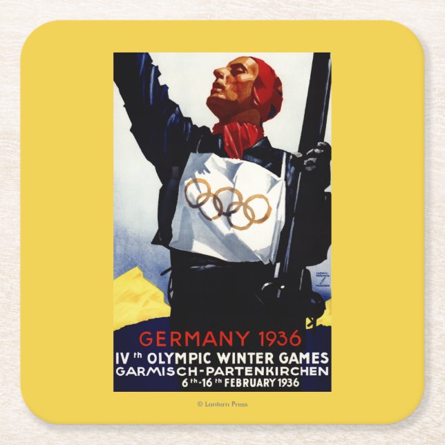 1936 olympisches Winter-Spiel-Anzeige-Plakat Rechteckiger Pappuntersetzer (Vorderseite)