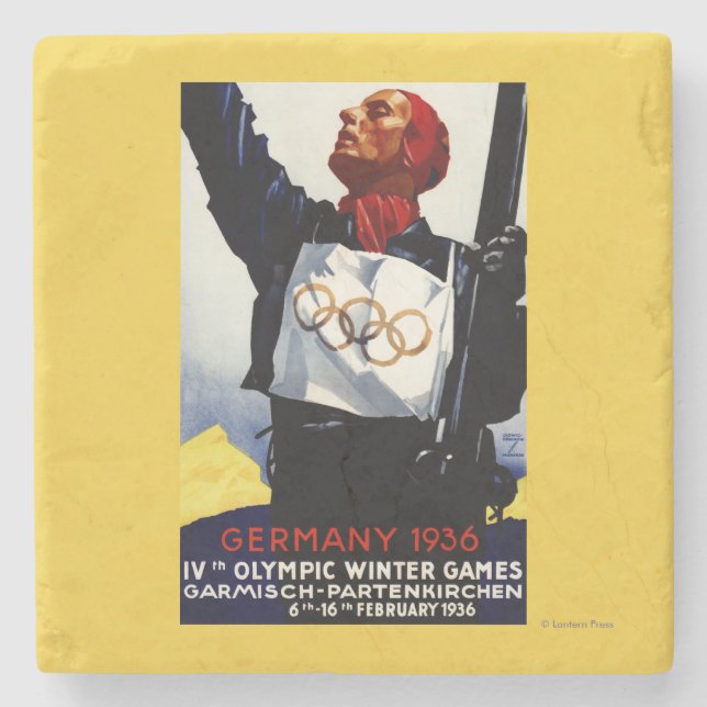 1936 olympisches Winter-Spiel-Anzeige-Plakat Steinuntersetzer (Vorderseite)