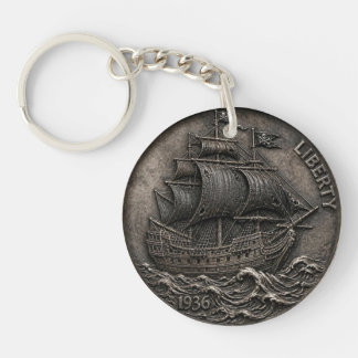 1936 Vintage-Piraten-Schiff-Hobo-Nickel-Münze Schlüsselanhänger