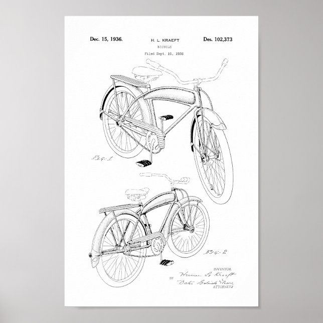 1936 Vintages Fahrradpatent Art Print Poster (Vorne)