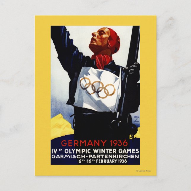 1936 Werbeplakat für Olympische Winterspiele Postkarte (Vorderseite)