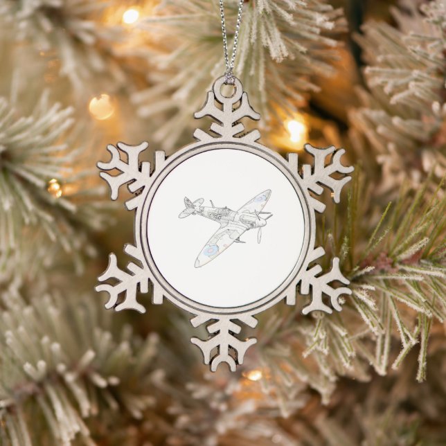 1936 Zweites Weltkrieg Feuerwehrflugzeug Spitfire  Schneeflocken Zinn-Ornament (Baum)