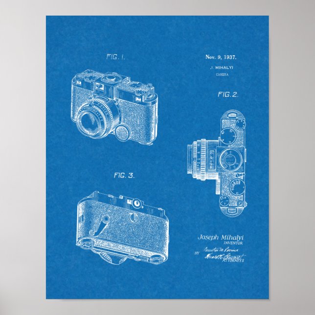 1937 Alte Kamera Patent Art Blueprint Zeichnend Poster (Vorne)