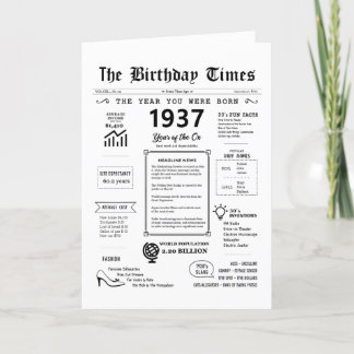 1937 Das Jahr, in dem Sie zur Geburtstagskarte Geb Dankeskarte