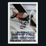 1937 Vintages Luftfahrt-Poster Art Deco Poster<br><div class="desc">Stilisierte hohe Monoplane-Geschwindigkeiten durch die Luft,  so als ob sie den Textblock unten belästigen. Orange,  graue,  blaue und schwarze Tinte auf Papier. Vollständiger Text: NATIONALE LUCHTVAART SCHOOL [angeboten für Rotterdam,  Amsterdam und Enschede] Verlaagde Lestarieven Wordt Lid Der Kon. Ver. Voor Luchtvaart Leert Zweef-Fliegen Reist Per K.L.M.</div>