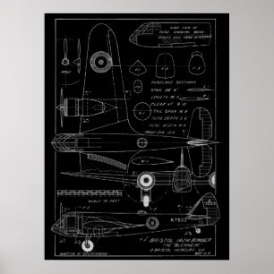 1938 Luftfahrt-Flugzeug Bristol Bomber Kunstdruck Poster