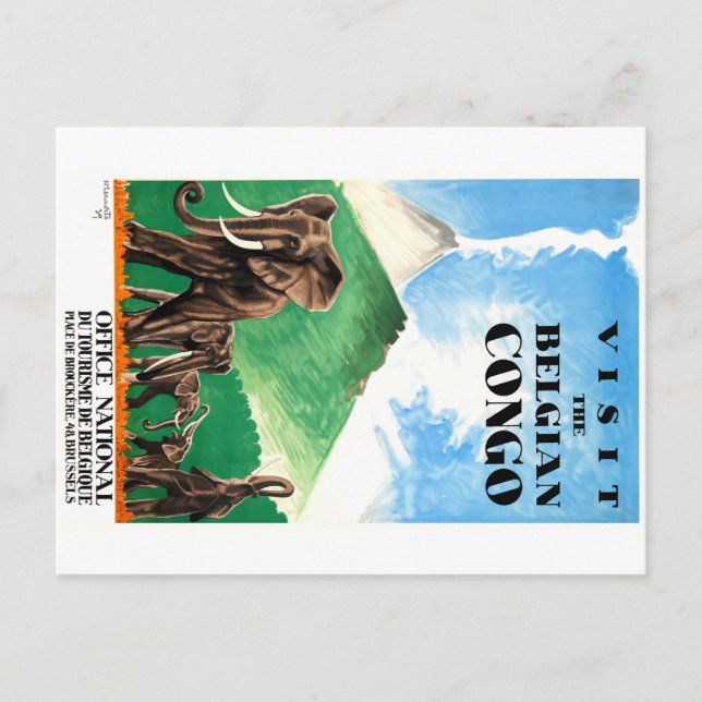 1939 Belgischer Kongo-Elefanten Reiseplakat Postkarte (Vorderseite)