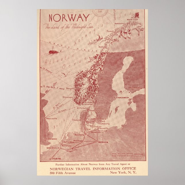 1939 Norwegisches Reisebüro NY Poster (Vorne)