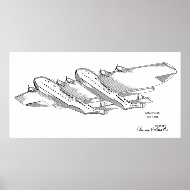 1939 Ozeanflugzeug-Patentkunst Zeichnend Druckkuns Poster (Vorne)