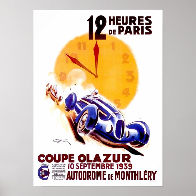 1939 Paris 12 Stunden Vintages Rennen Poster (Vorne)