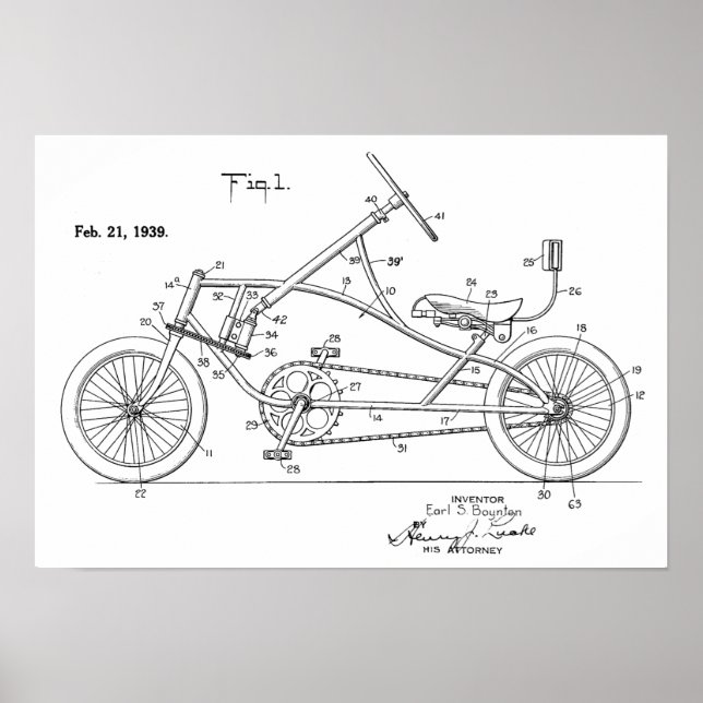 1939 Vintages Fahrrad-Patent Art Print Poster (Vorne)