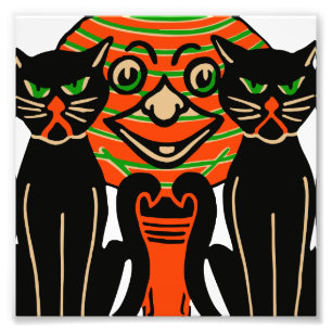 1940 Retro Halloween-Schwarze Katzen Fotodruck