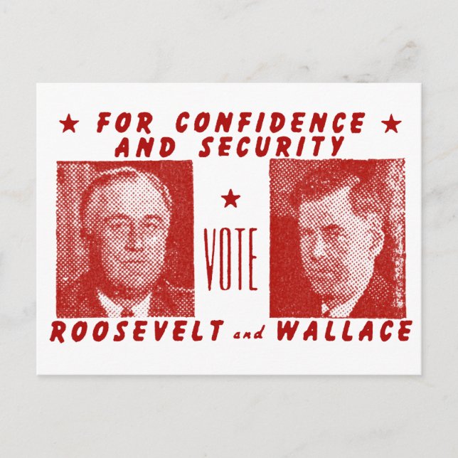 1940 Wahl Roosevelt + Wallace, rot Postkarte (Vorderseite)