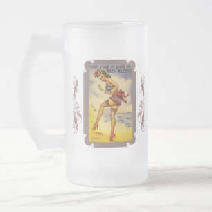 1940er Bade-Schönheit Lustiger Frostierter Bierkru Mattglas Bierglas