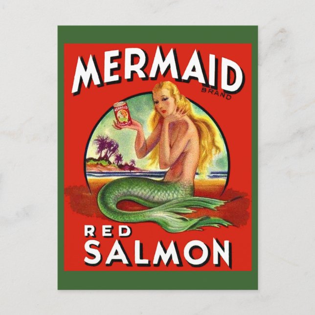 1940er Jahre Mermaid Lachs kann Print beschriften Postkarte (Vorderseite)