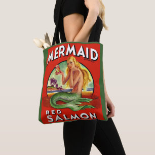 1940er Jahre Mermaid Lachs kann Print beschriften Tasche