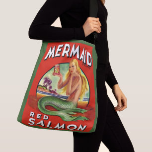 1940er Jahre Mermaid Lachs kann Print beschriften Tragetaschen Mit Langen Trägern