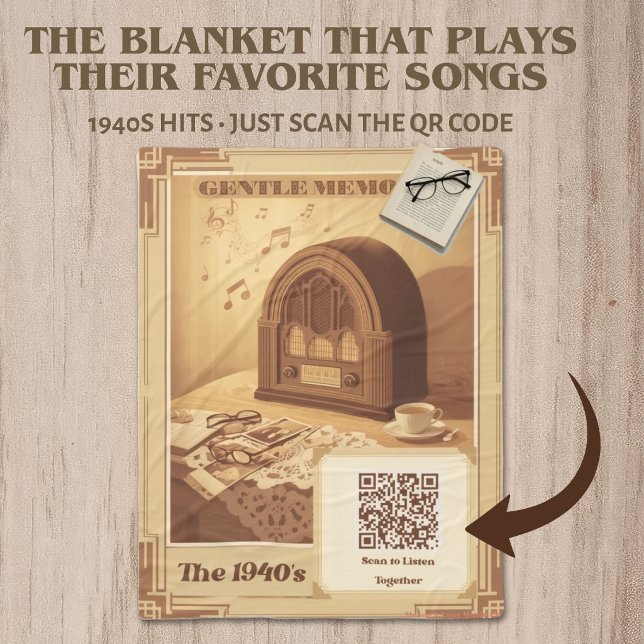 1940er Musiktherapie-Decke | QR-Code 40er Hits Fleecedecke (1940s Music Therapy Blanket with QR Code | Dementia & Alzheimer's Gift | Scan to Play Classic Hits)