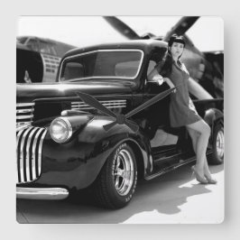 1941 Chevy Hot Rod Pickup Truck Quadratische Wanduhr