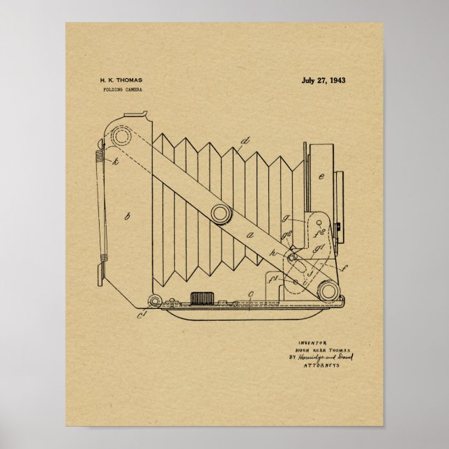 1943 Faltkamera Patent Art Zeichnend Druck Poster (Vorne)
