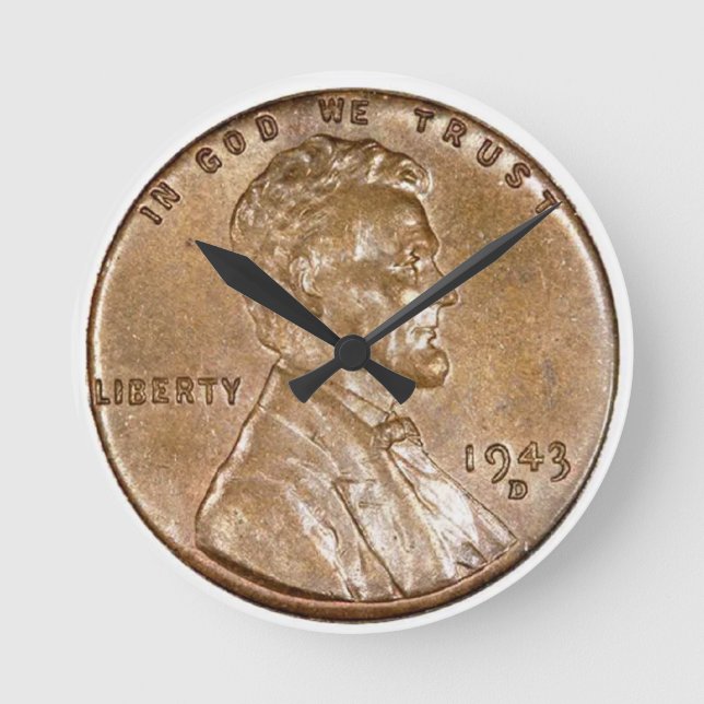 1943 Lincoln Head Copper Penny Runde Wanduhr (Vorderseite)