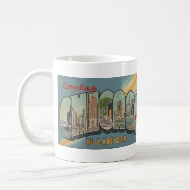 1944 Big Letter Chicago Postcard Kaffeetasse (Links)