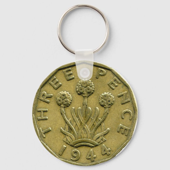 1944 Britischer Schlüsselanhänger von drei Pence (Vorderseite)