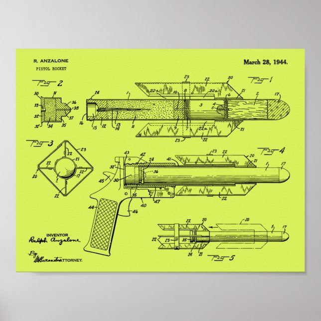 1944 Pistol Rocket Patent Art Zeichnend Print Poster (Vorne)