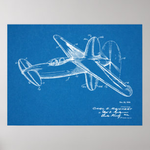 1944 Pusher Flugzeug Patent Art Zeichnend Print Poster