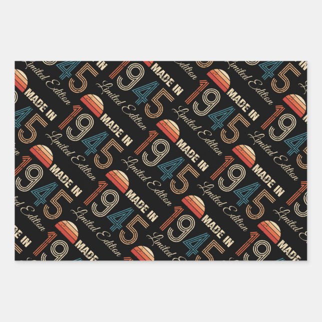 1945 Vintag 80. Geburtstag Geschenkpapier Set (Vorderseite)