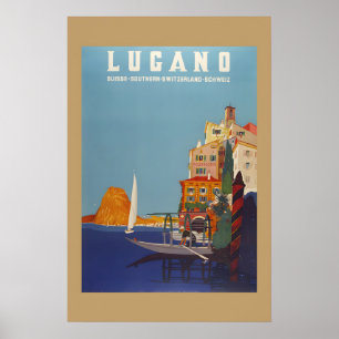 1946 Lugano Südschweiz Vintage Stil Poster