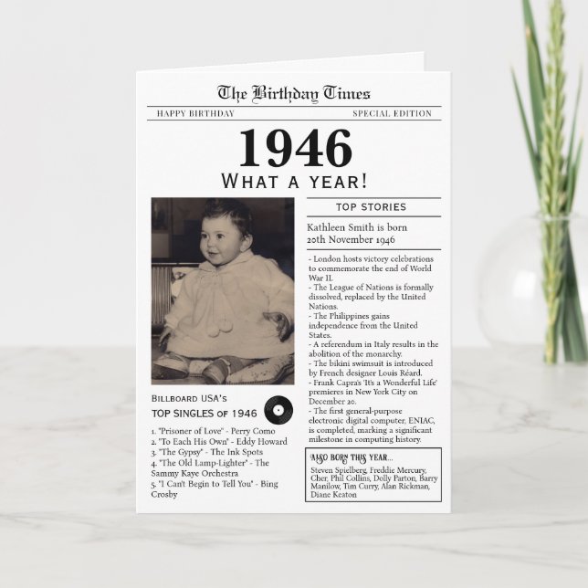 1946 Newspaper Birthday card 80th birthday Karte (Vorderseite)